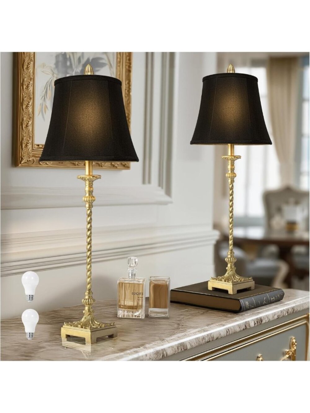 Elegant 33'' Vintage Table Lamp Set of 2 for Living Room & Bedroom Decor